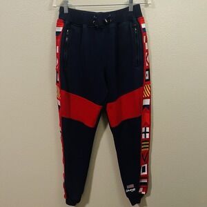Krisp NYC Yacht Club Joggers Sweat Pants Nautical Flags Navy Red Sz M